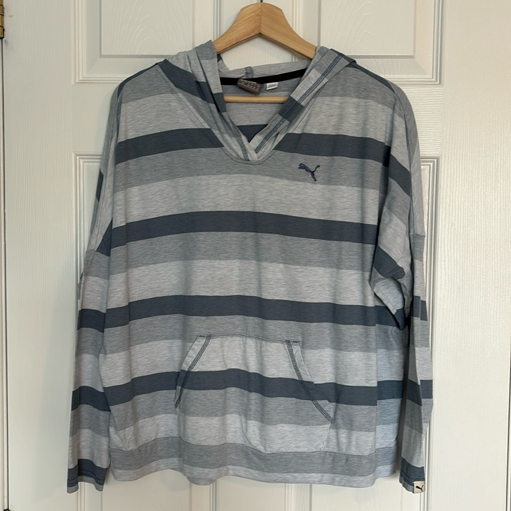 Puma Gray Striped Hoodie Top 🩶